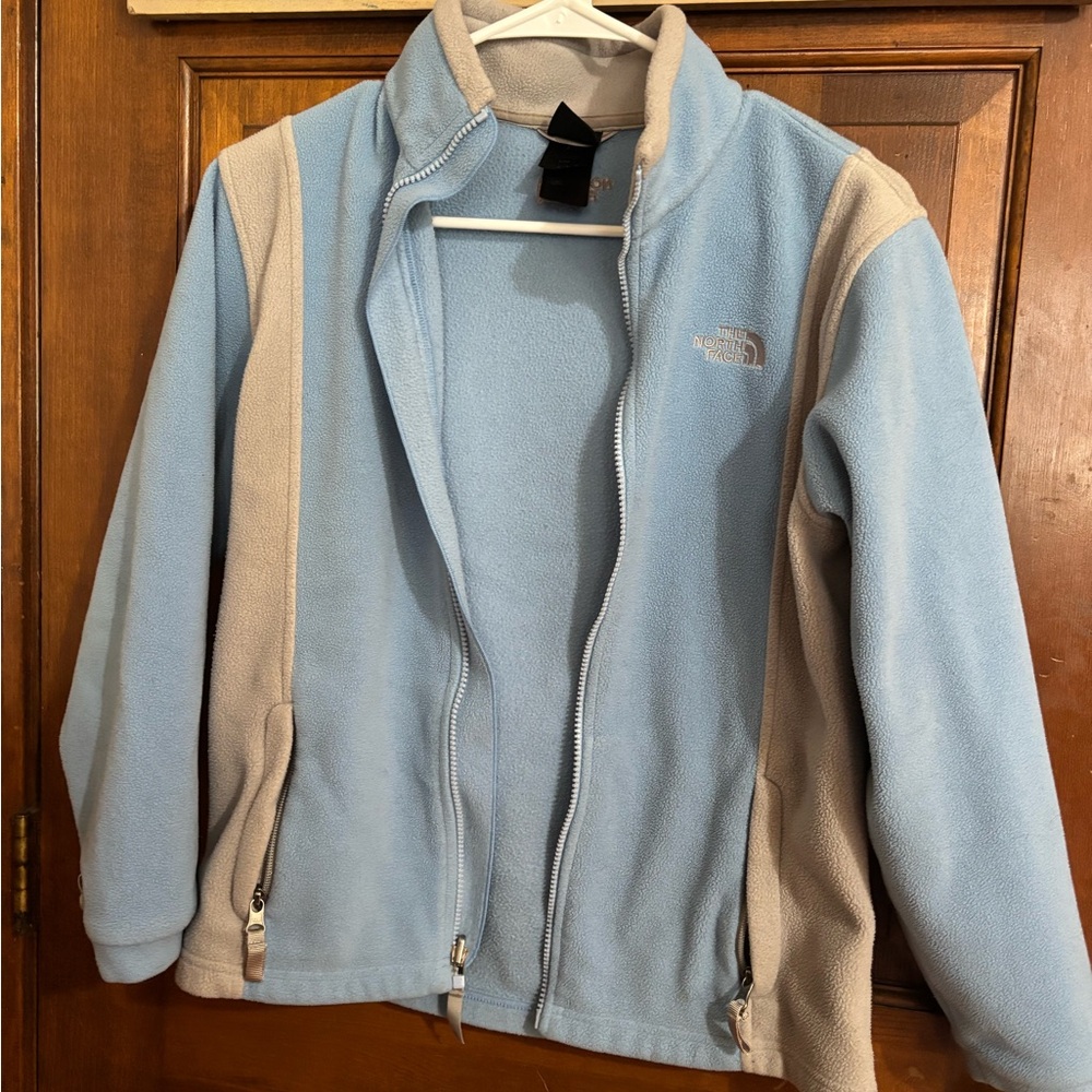 The North Face Light Blue and Tan Fleece Jacket